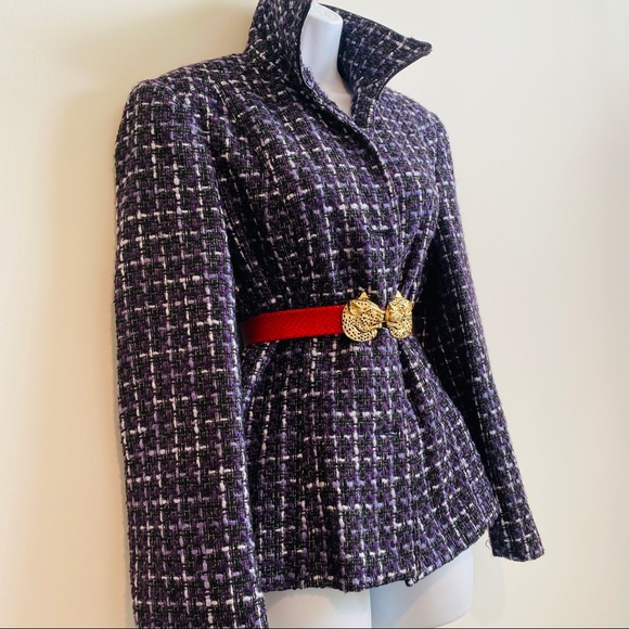 Purple Black & White Tweed Jacket By Platinum By Larry Levine Size 14 - Picture 7 of 8